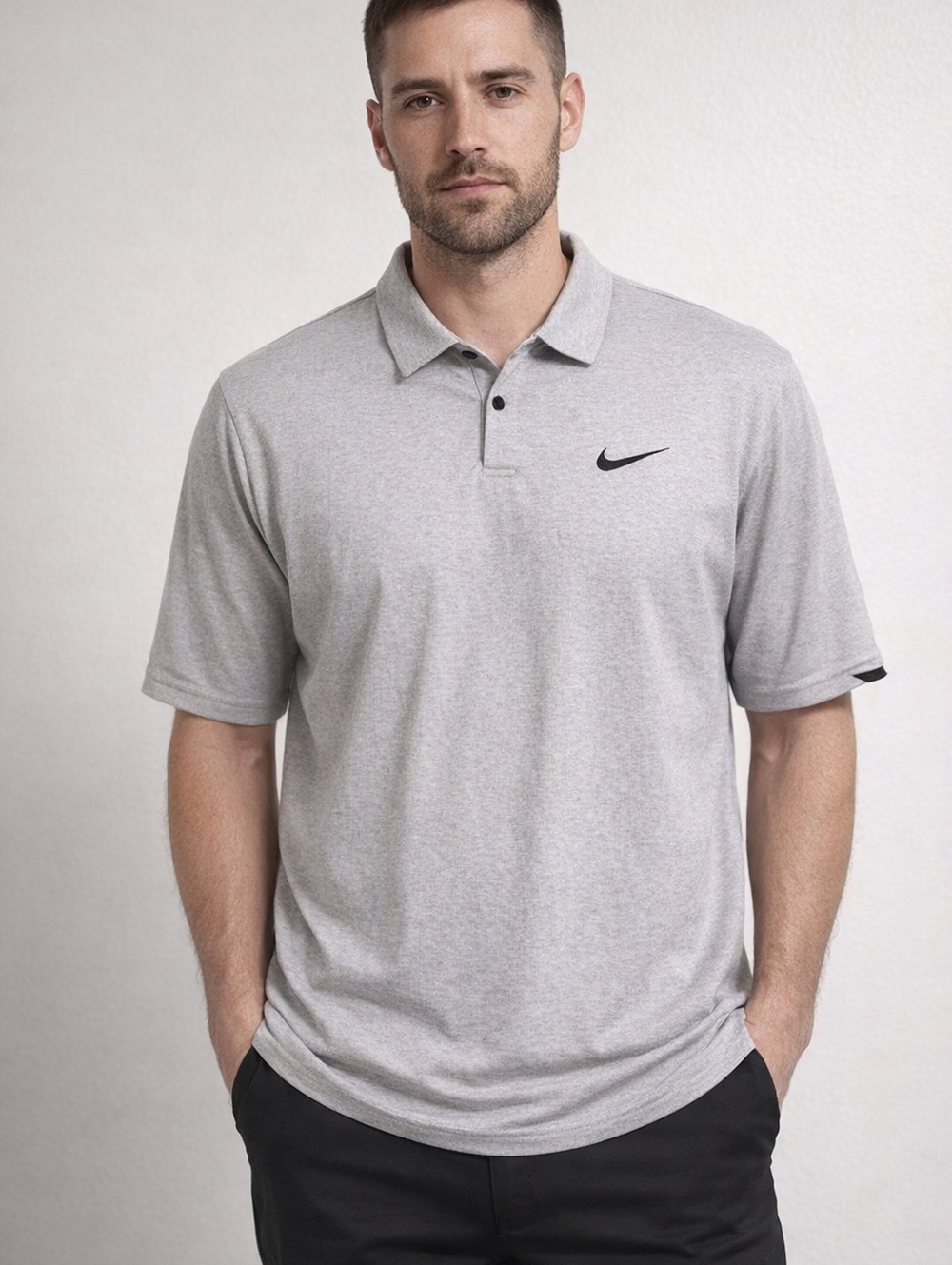 Nike Polo Shirt Dry Fit Mens XL Gray Stretch Golf Logo Collar Short Sleeve